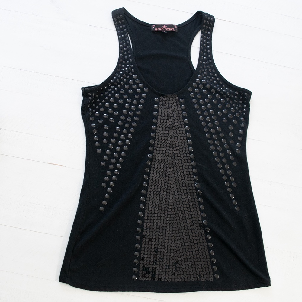 Vintage Almost Famous Stud & Sequin Racer Back Knit Tank S